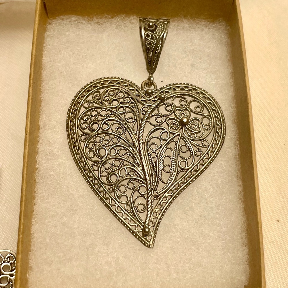 Vintage Sterling Silver Filigree Heart Pendant Charm 925 DGS Turkey